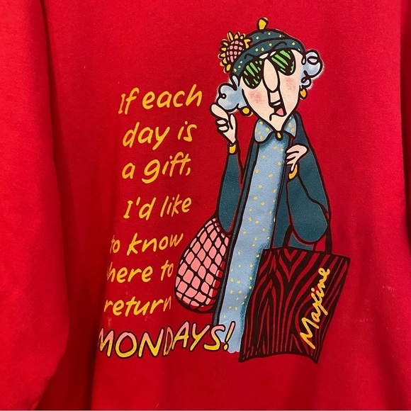 Vintage Maxine Comic Graphic Mondays Red V Neck Sweatshirt - Picture 2 of 11